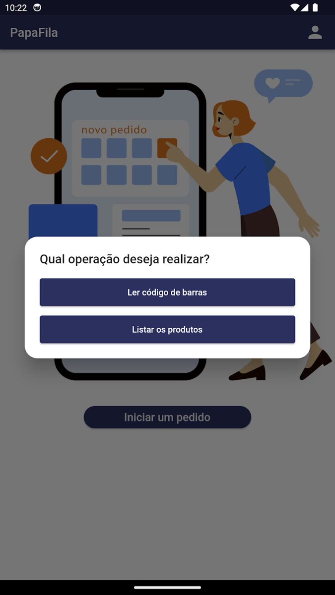 Mockup do app Papafila (checkout)